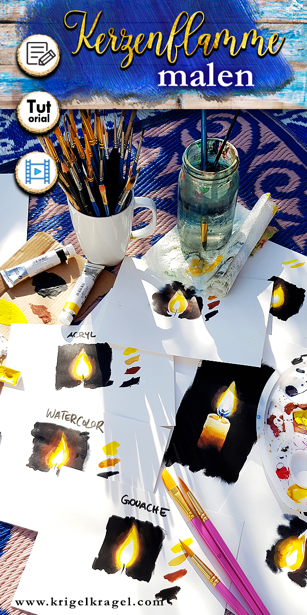 Hier lernst du wie du eine Kerze mit Flamme malen kannst. In der Videoanleitung erkläre ich dir für Aquarell, Gouache und Acryl wie man das Licht einer Kerze richtig malt. #malen #kerze #aquarell #gouache #acryl