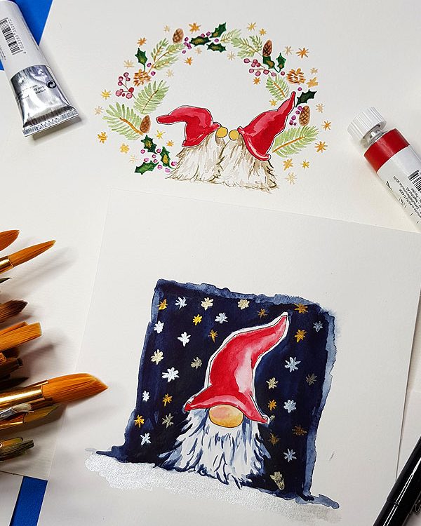 Malanleitung: Wichtel selber malen in Aquarell – mit Freebie. Hier findest du eine Malanleitung mit Wasserfarben für Wichtel. Ich zeige dir Schritt für Schritt wie man Wichtel malt und gebe dir im Beitrag ein Freebie zum Abpausen und Nachmalen. #wichteln #wichtel #malen #aquarellanleitung #aquarell