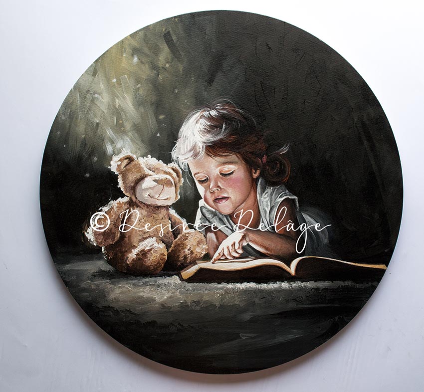 Teddy und Mädchen Portraitmalerei. Kunst kaufen von Desiree Delage