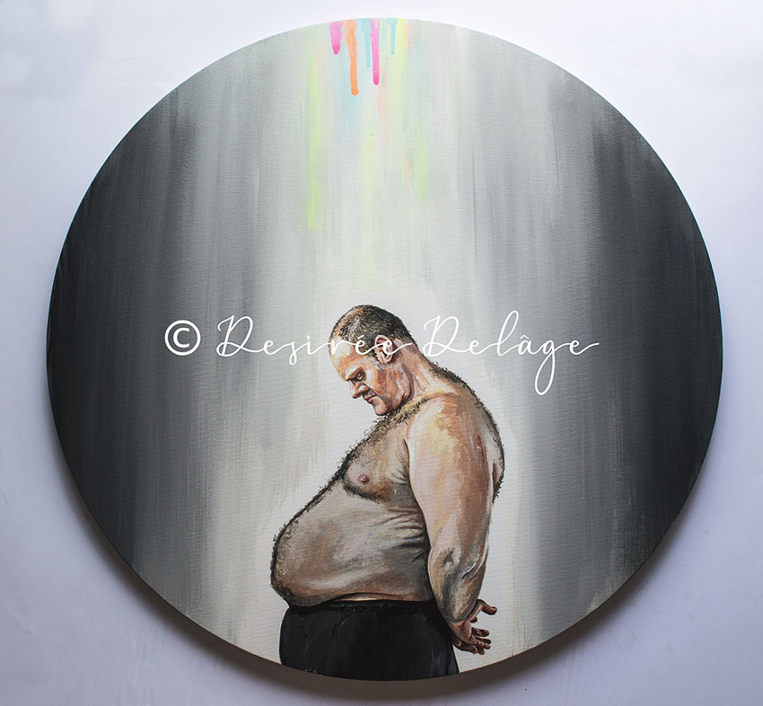 Portraitmalerei auf runder Leinwand. Kunst von Desiree Delage kaufen.
